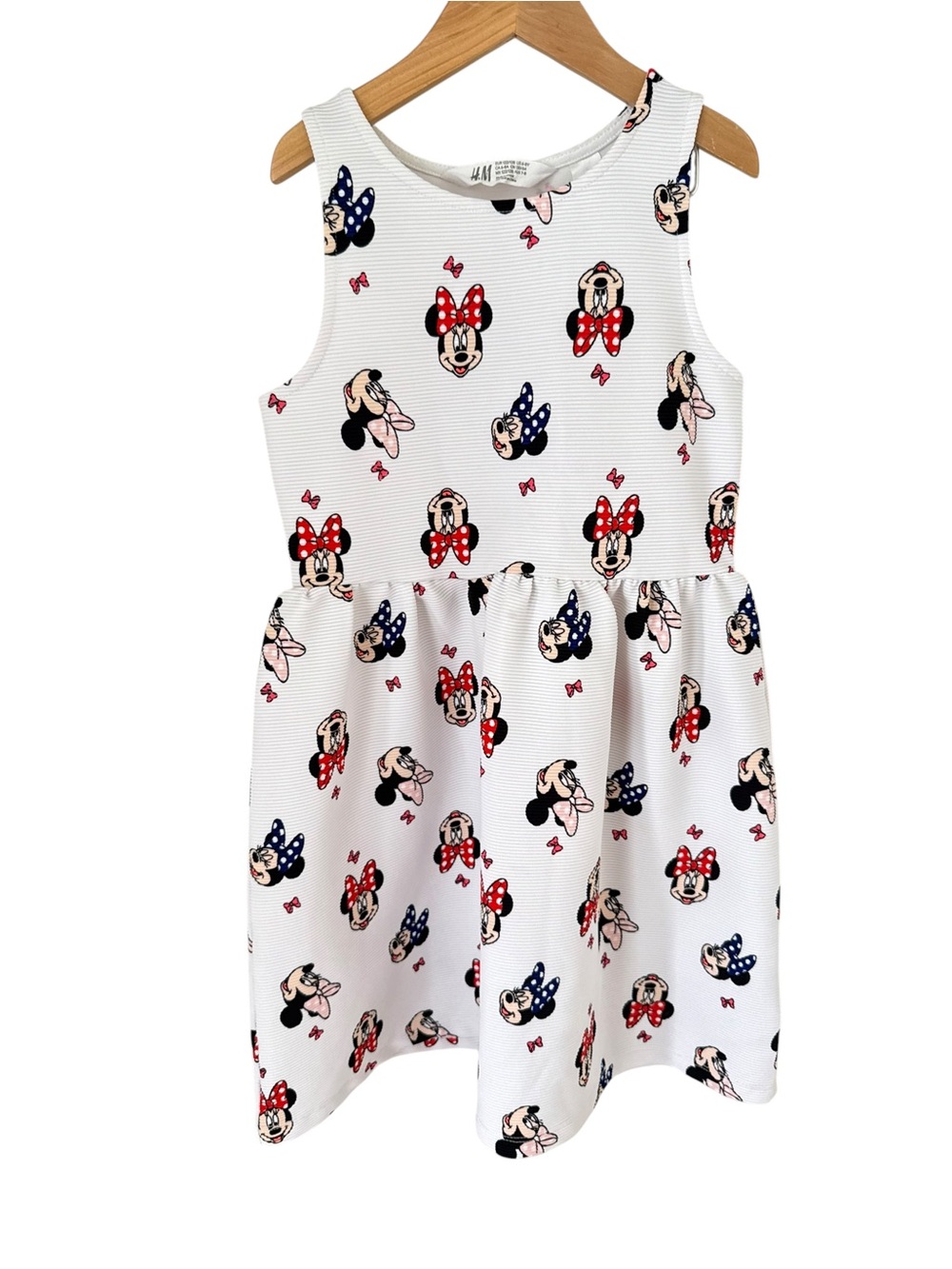 H&M White Minnie Mouse Bow Print Tank Dress 6/8 Years
